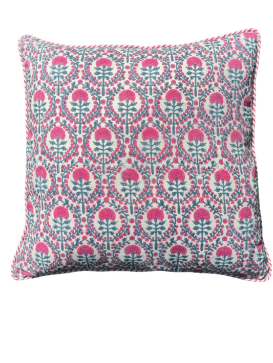 PINK AND BLUE TRELLIS CUSHION