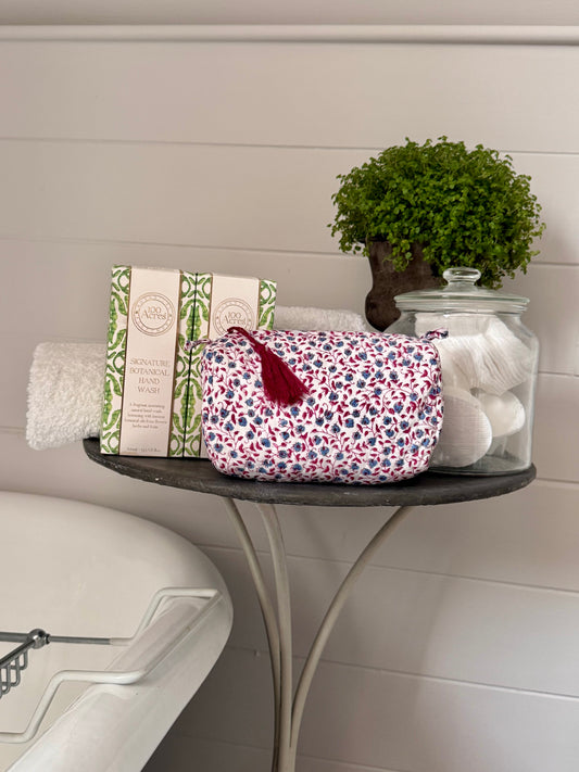 RED AND BLUE DITSY TINY MAKEUP BAG