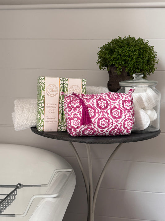 HOT PINK SPIRAL FLORAL TINY MAKEUP BAG