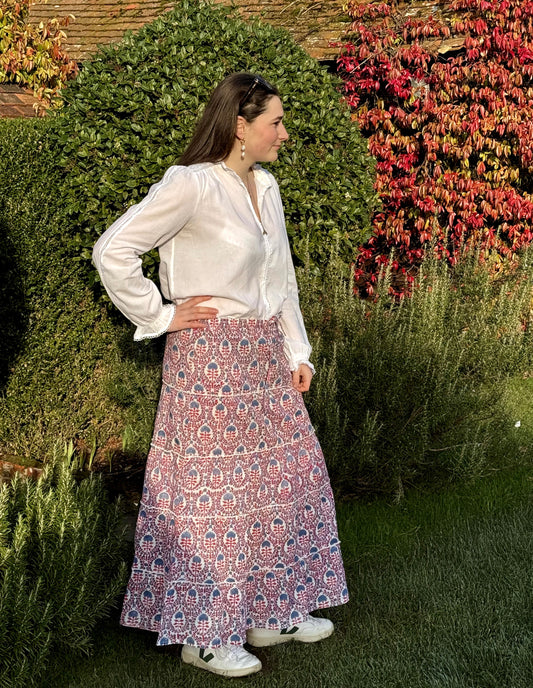 BLUE AND RED TRELLIS SKIRT