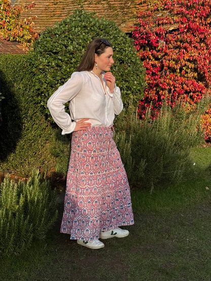 BLUE AND RED TRELLIS SKIRT