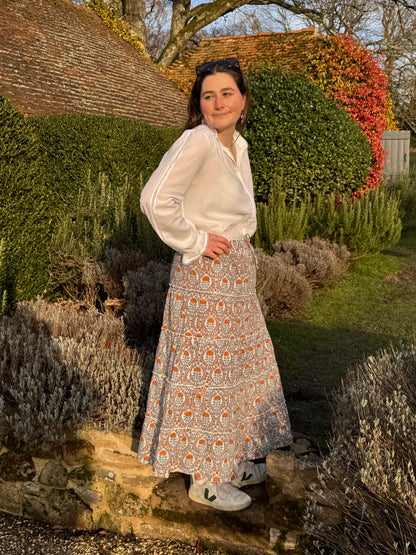 BLUE AND ORANGE TRELLIS SKIRT