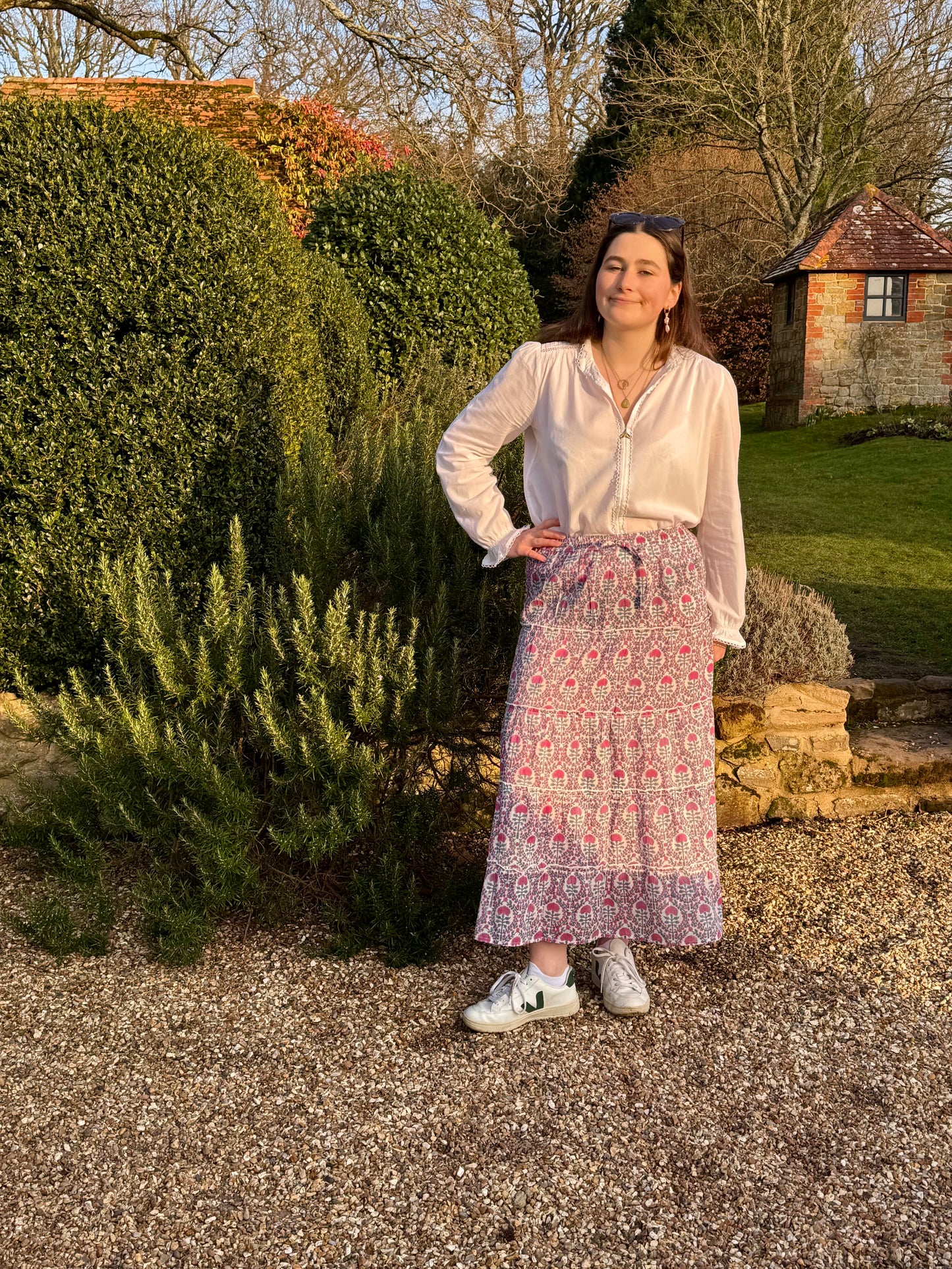 PINK AND BLUE TRELLIS SKIRT