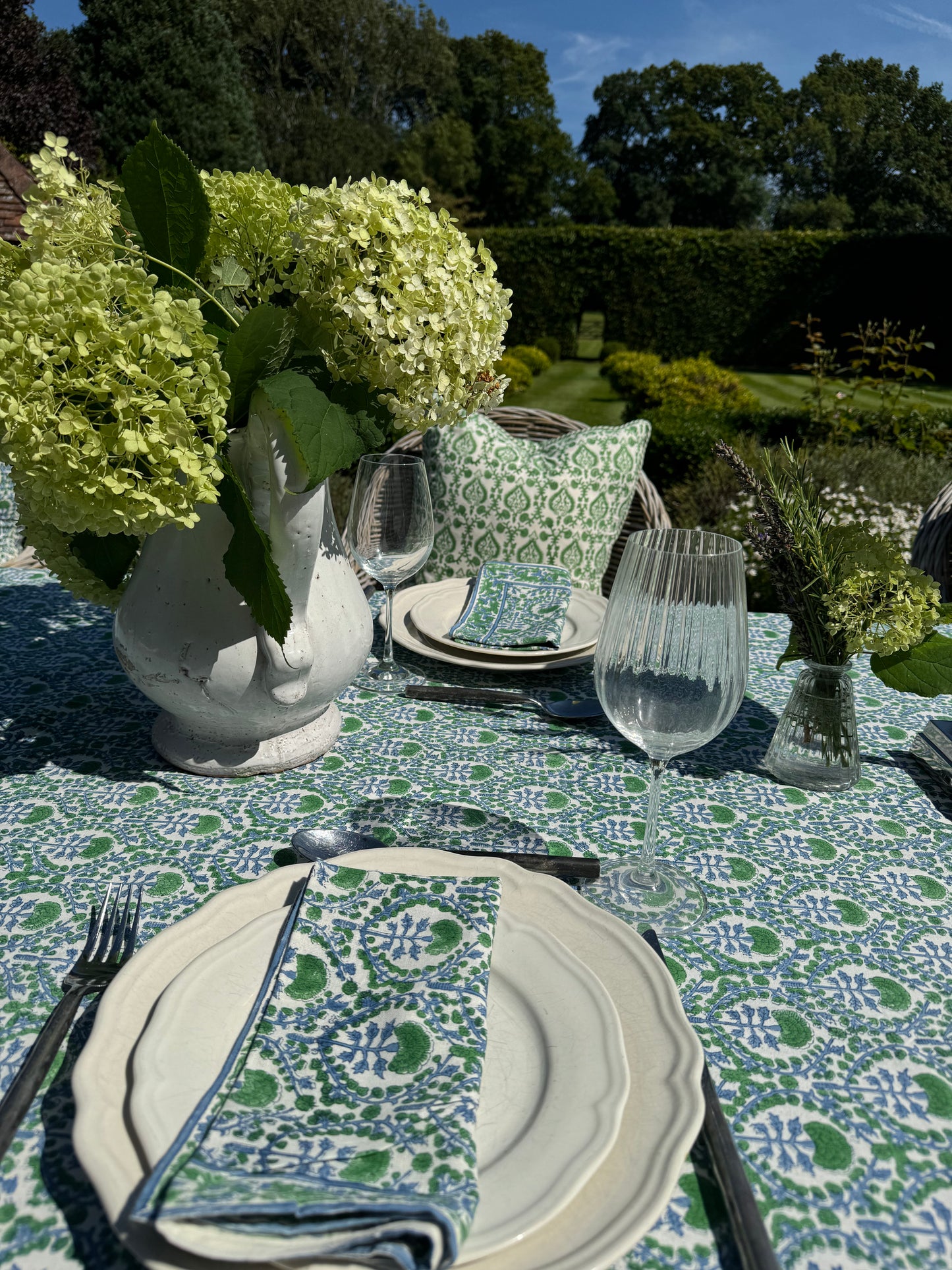 BLUE AND GREEN TRELLIS NAPKINS