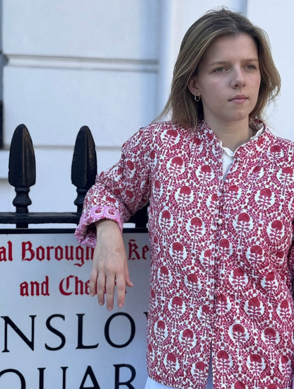RED AND PINK TRELLIS REVERSIBLE JACKET
