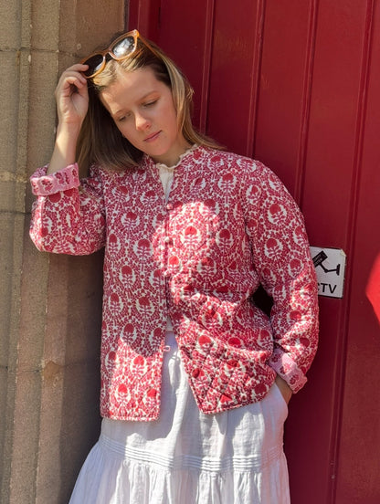 RED AND PINK TRELLIS REVERSIBLE JACKET