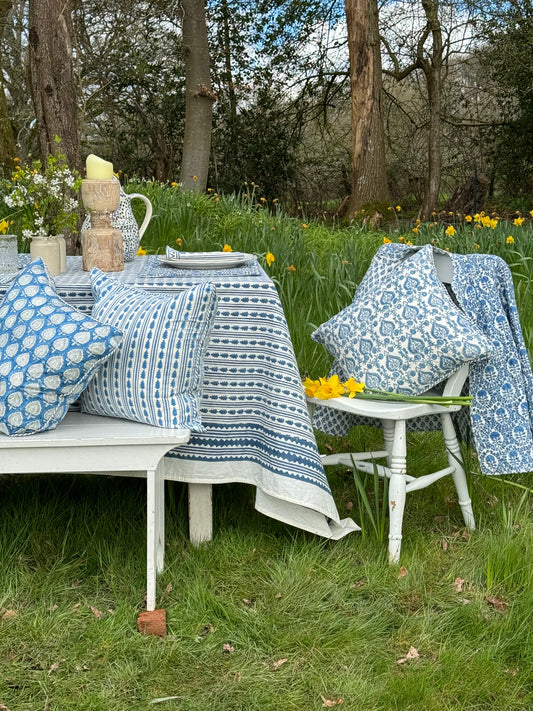 BLUE KAHO STRIPE TABLECLOTH