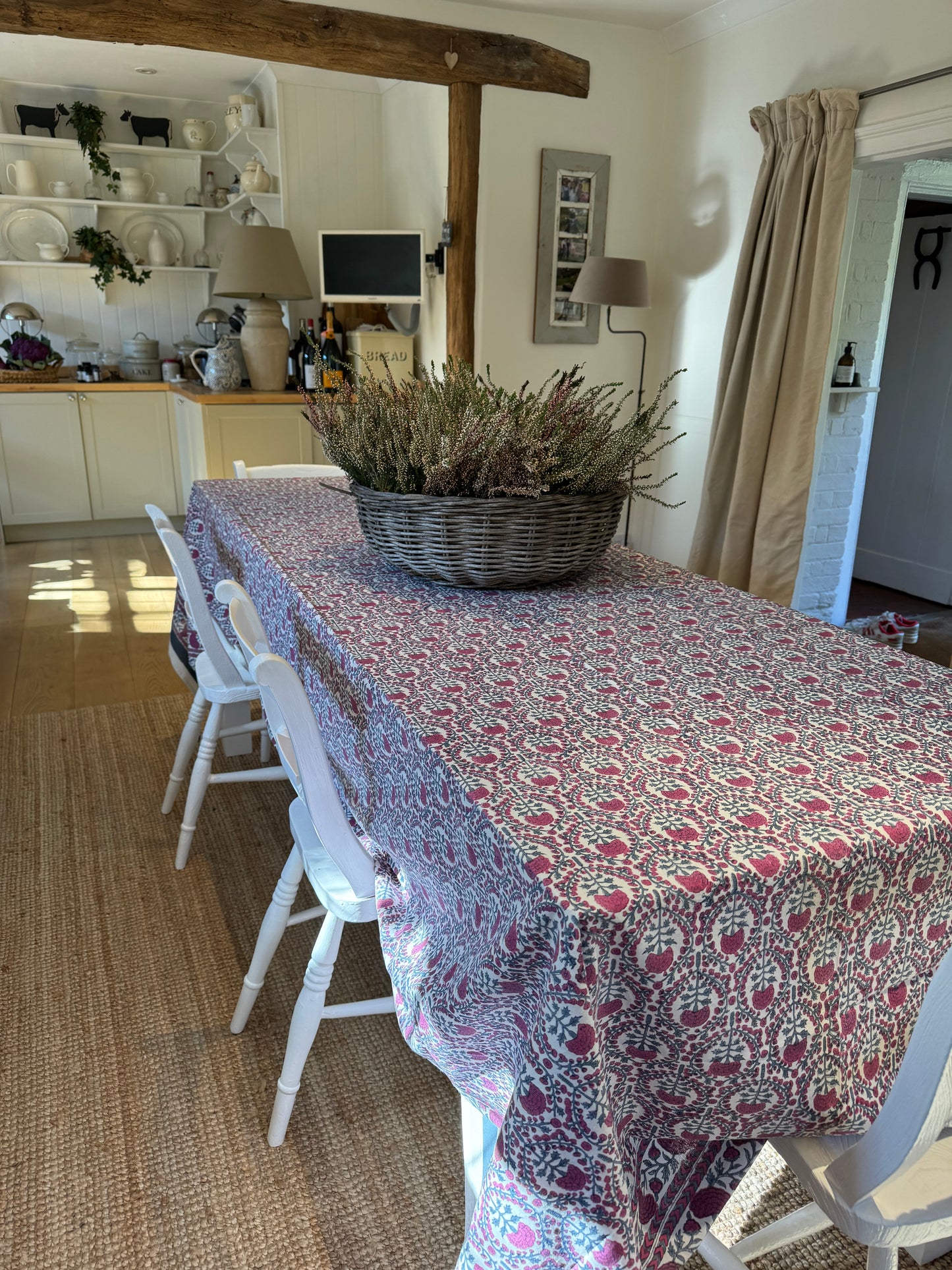 PINK AND BLUE TRELLIS TABLECLOTH