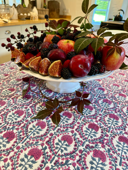 PINK AND BLUE TRELLIS TABLECLOTH