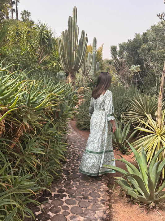 GREEN REVERSE TRELLIS LOTTIE DRESS