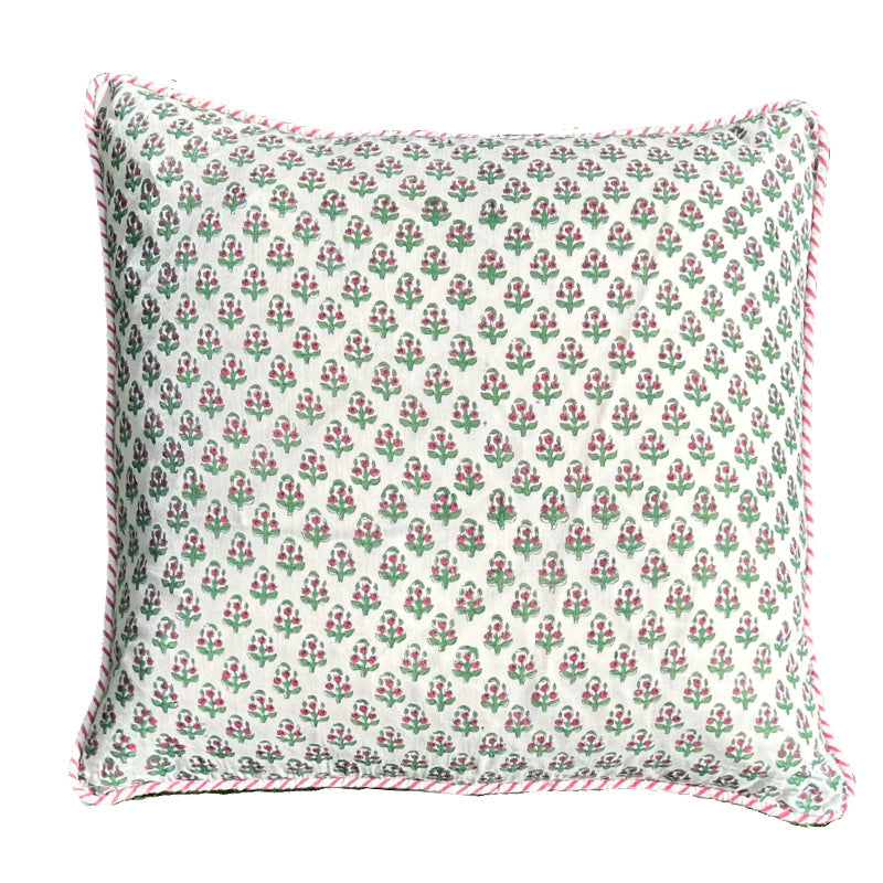 Pink and Green Small Floral Cushion