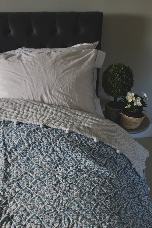 Blue Tile Bed Quilt