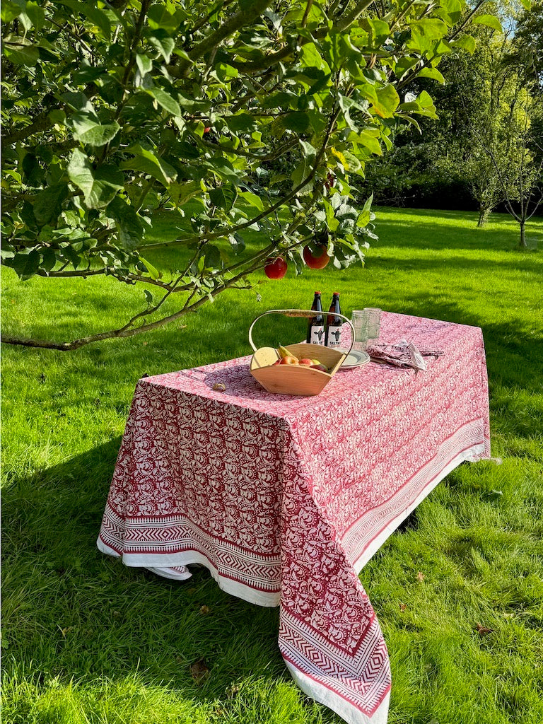 RED FLORAL TABLECLOTH