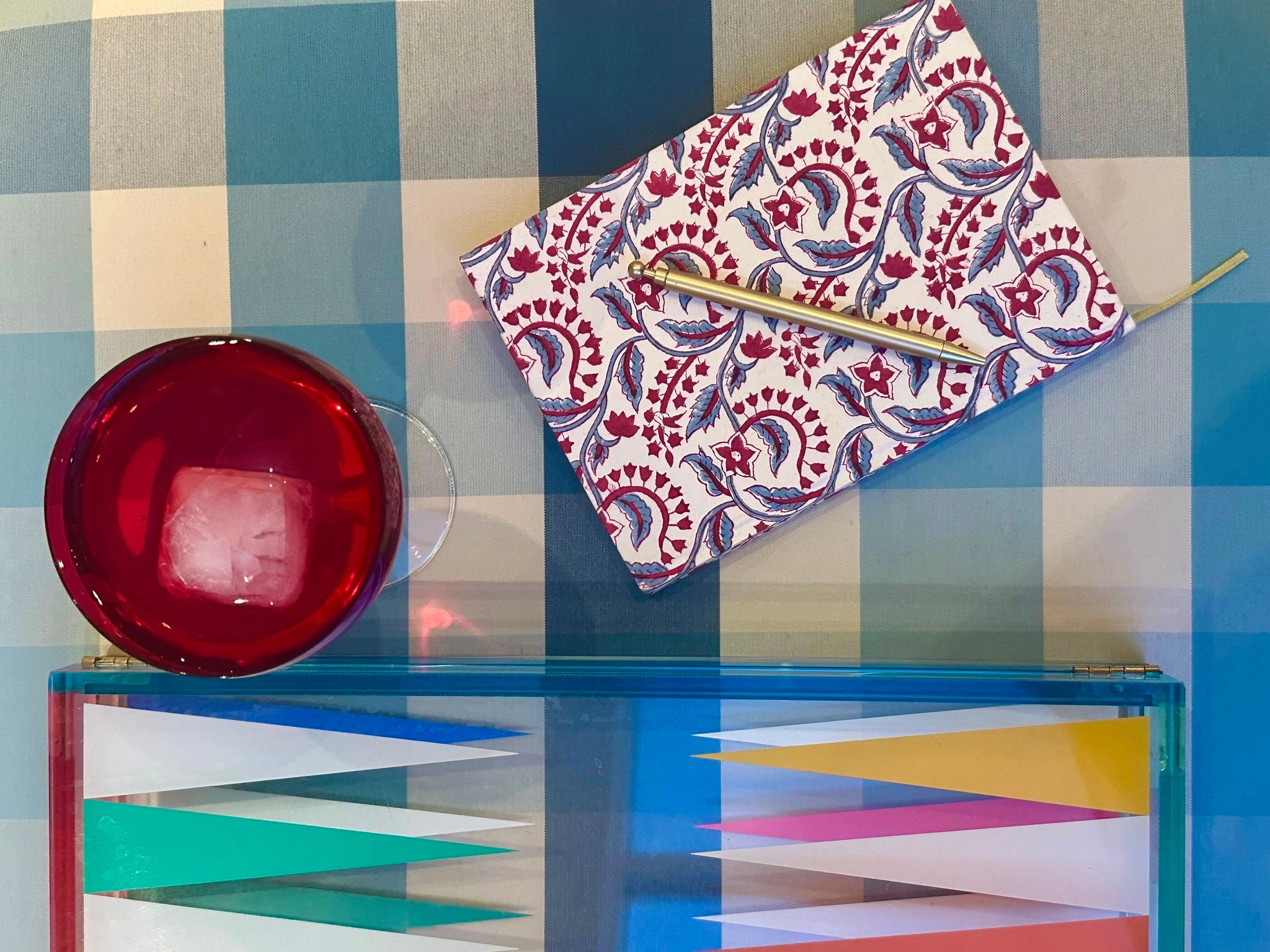 RED AND BLUE REVERSE FLORAL JOTTER