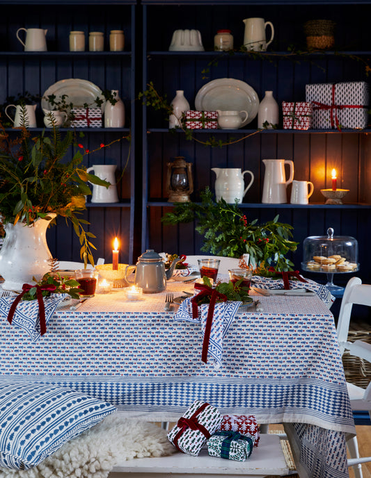 SCANDINAVIAN BLUE CHRISTMAS TREE TABLECLOTH