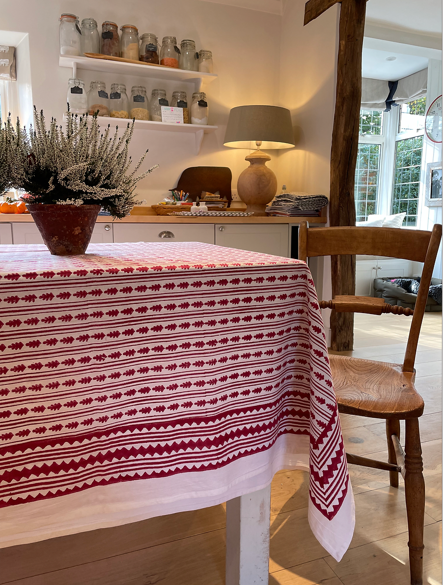 RED KAHO STRIPE TABLECLOTH