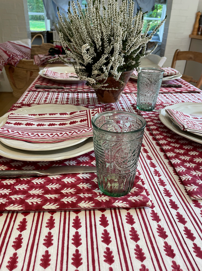 RED KAHO STRIPE TABLECLOTH