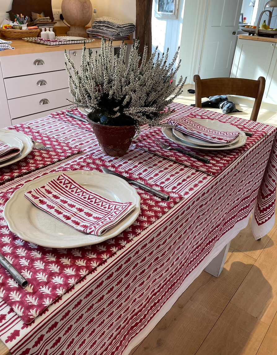 RED KAHO STRIPE TABLECLOTH