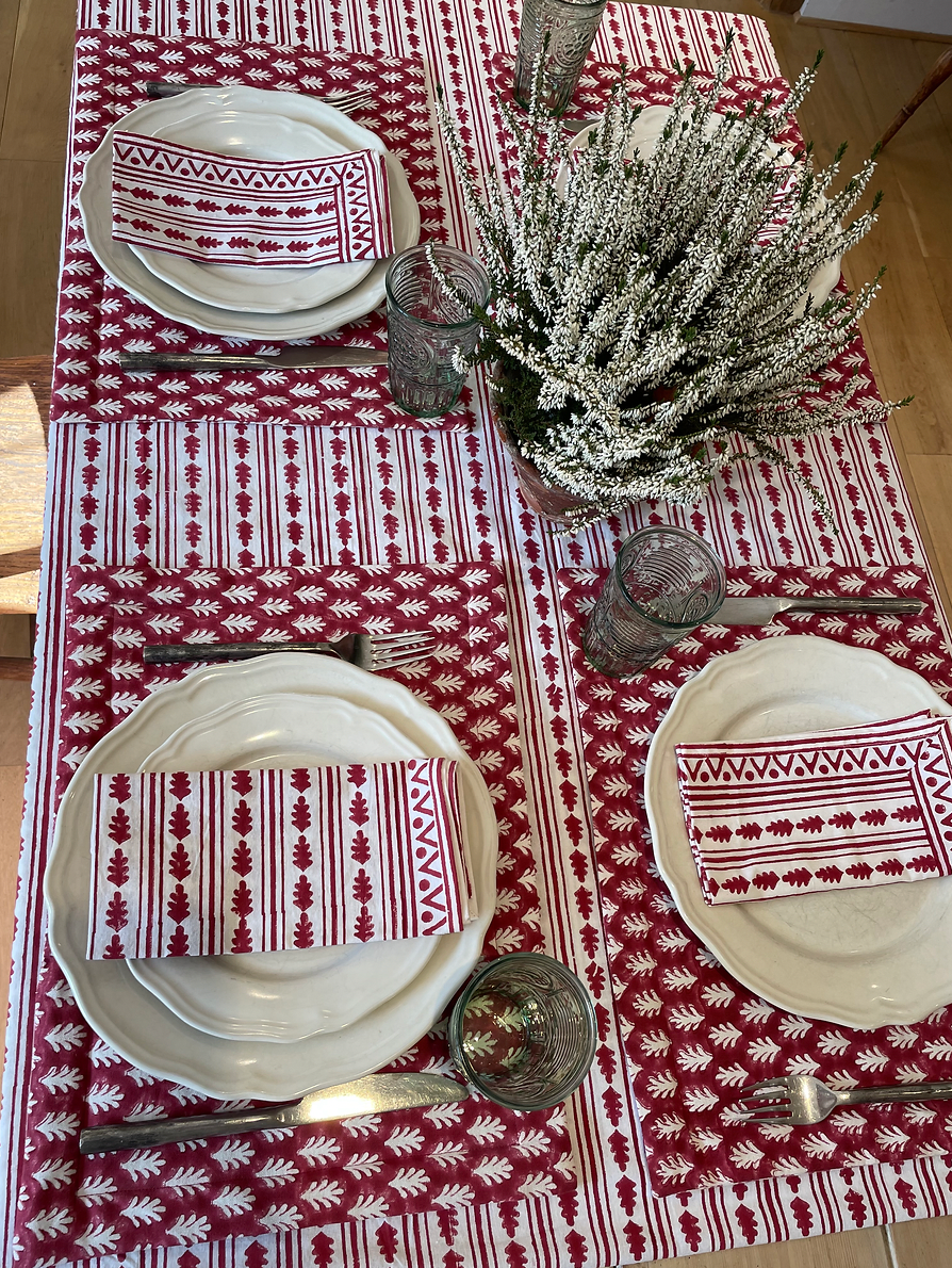 RED KAHO STRIPE TABLECLOTH