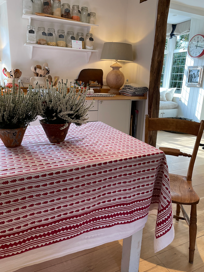 RED KAHO STRIPE TABLECLOTH