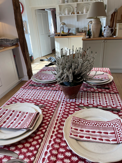 RED KAHO STRIPE TABLECLOTH