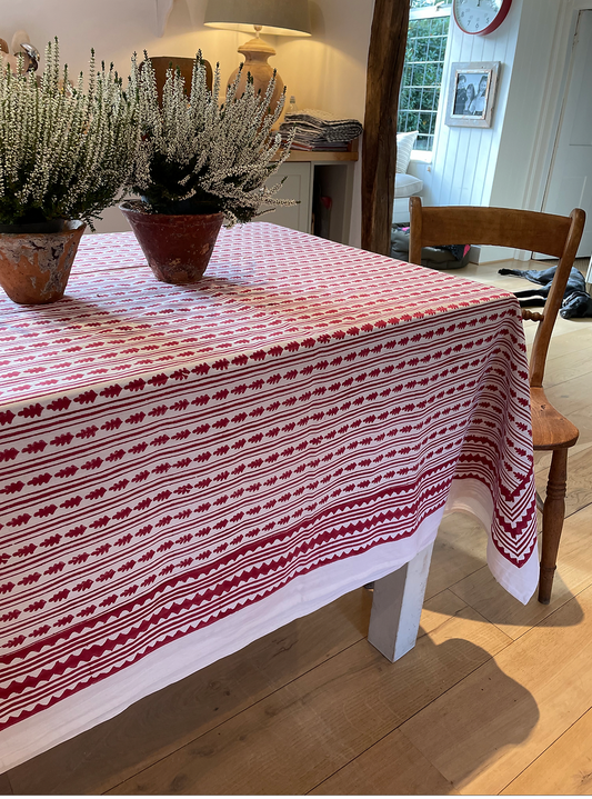RED KAHO STRIPE TABLECLOTH