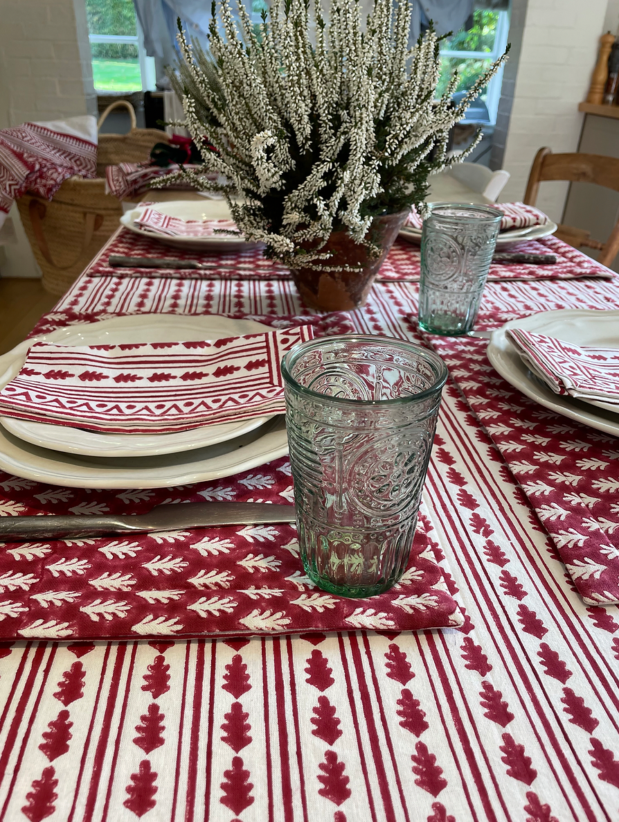 RED KAHO STRIPE TABLECLOTH