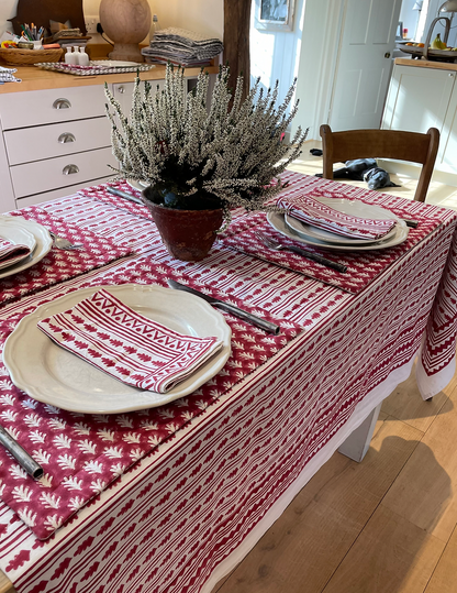 RED KAHO STRIPE TABLECLOTH