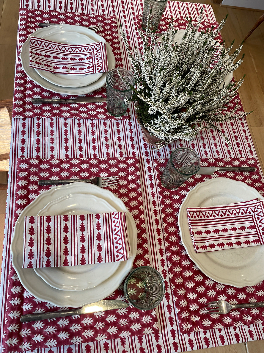 RED KAHO STRIPE TABLECLOTH