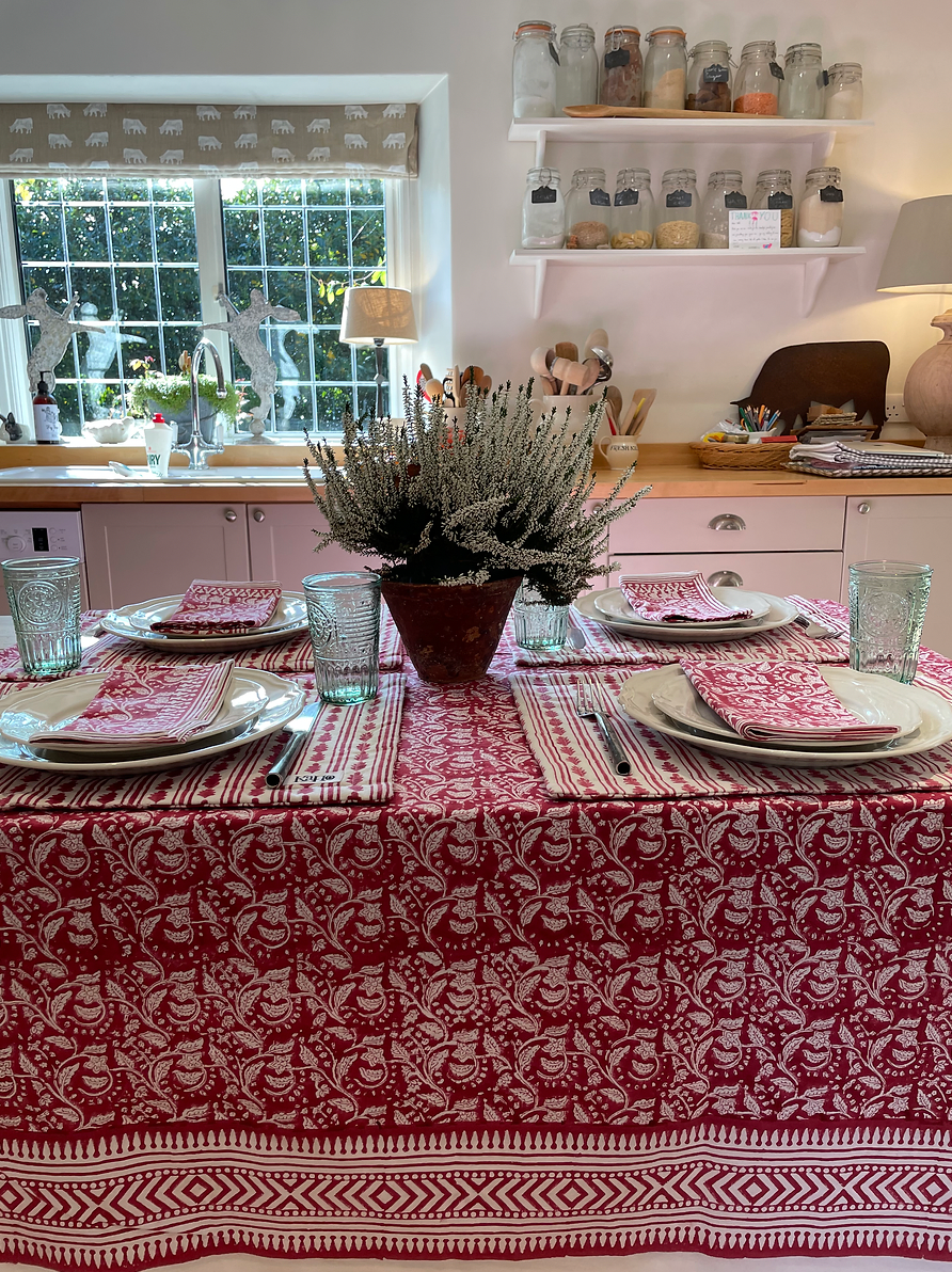 RED FLORAL TABLECLOTH