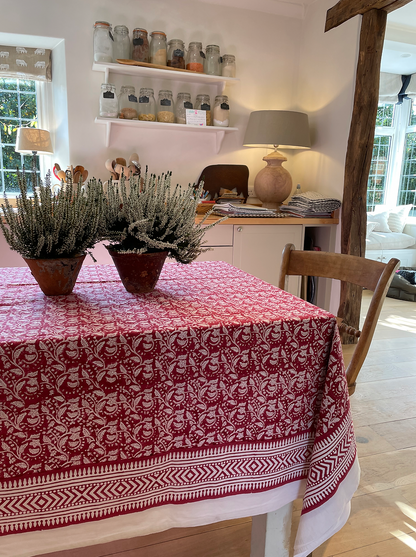 RED FLORAL TABLECLOTH