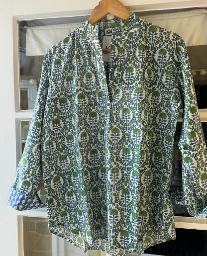 GREEN AND BLUE TRELLIS SHIRT