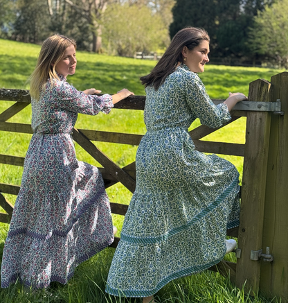 BLUE AND GREEN CLIMBING FLOWER LOTTIE DRESS