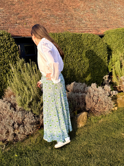 GREEN AND BLUE TRELLIS SKIRT