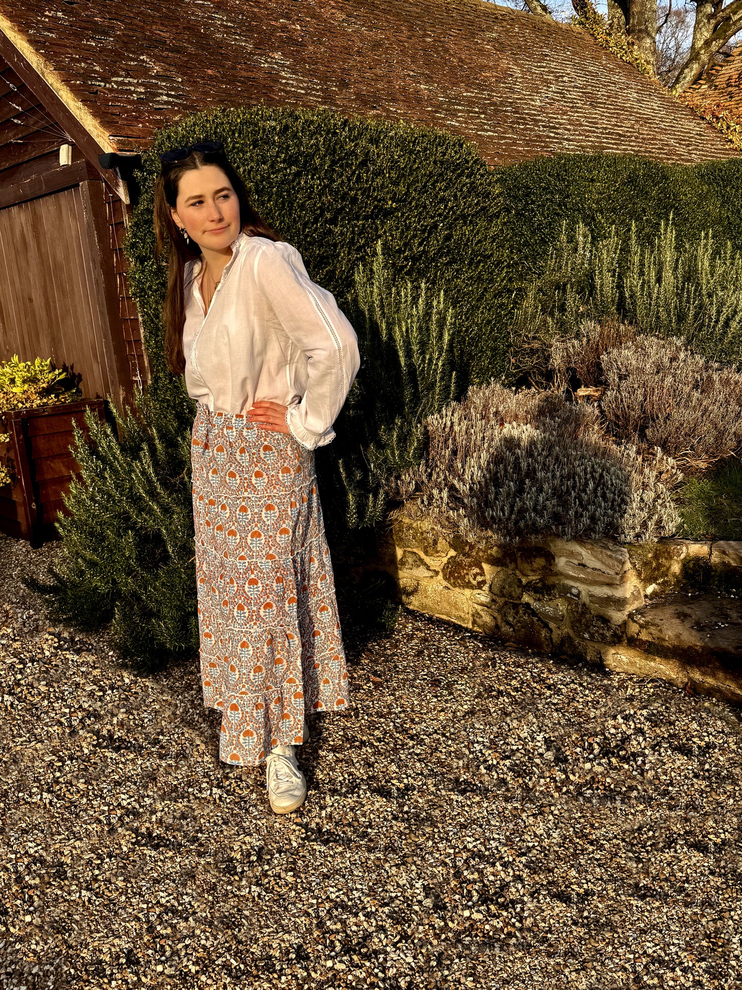 BLUE AND ORANGE TRELLIS SKIRT