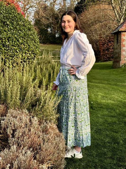 GREEN AND BLUE TRELLIS SKIRT